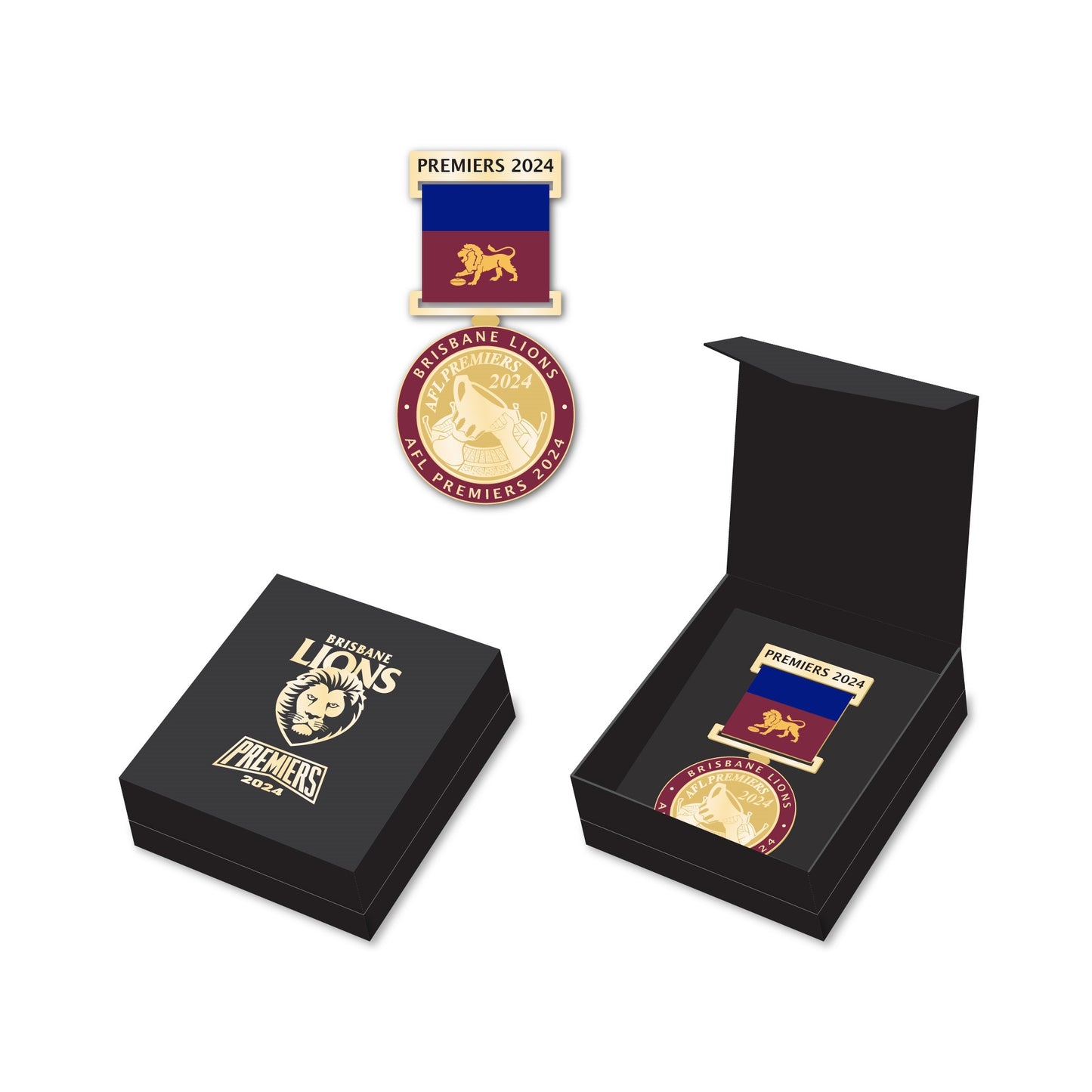 SALE SALE SALE Brisbane Lions 2024 Premiers Medal with Ribbon (Boxed)