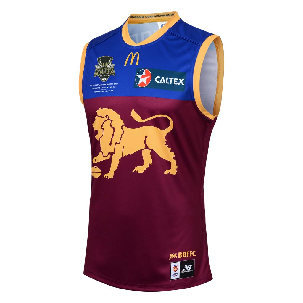 SALE SALE SALE Brisbane Lions Adults 2024 Premiership Guernsey IN STORE NOW