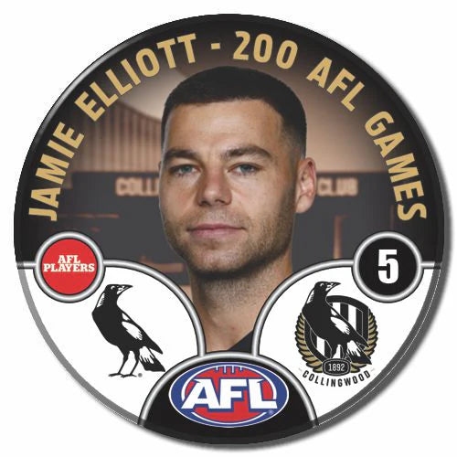IN STORE NOW 2025 Jamie Elliot 200th AFL Game - Commemorative Badge