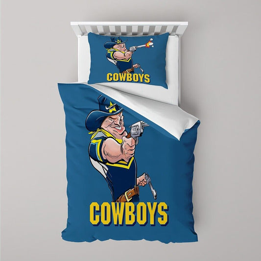North Queensland Cowboys, Mascot Harv Time Print SINGLE Bed Quilt Cover Set
