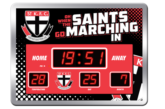 St Kilda Saints AFL Glass Scoreboard LED Clock