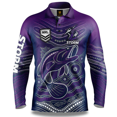 Melbourne Storm 'Jumping Barra' Indigenous Fishing Shirt - Adult