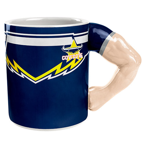 North Queensland Cowboys NRL Guernsey Coffee Mug Cup Moulded Muscled Arm as Handle
