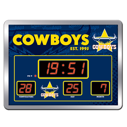 North Queensland Cowboys NRL Glass Scoreboard LED Clock