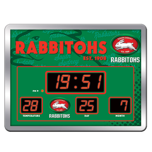 South Sydney Rabbitohs NRL Glass Scoreboard LED Clock
