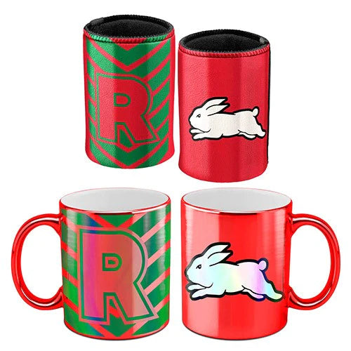 STOCKTAKE SALE South Sydney Rabbitohs Metallic Can Cooler and Mug Gift Pack