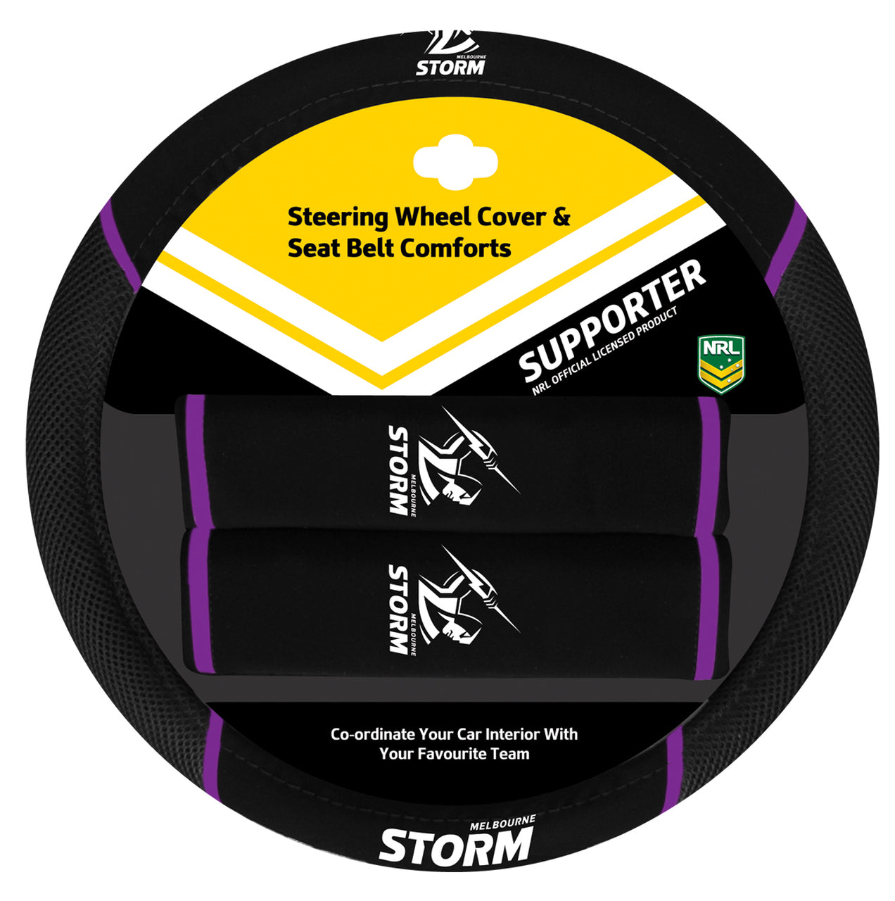 Melbourne Storm Steering Wheel Cover & Seat Belt Comforts Set