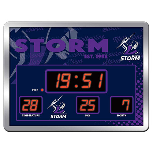 Melbourne Storm NRL Glass Scoreboard LED Clock