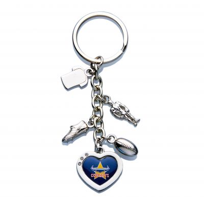 North Queensland Cowboys NRL Charm Keyring With Logo and Charms .