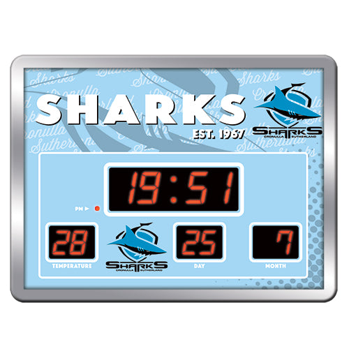 Cronulla Sharks NRL Glass Scoreboard LED Clock