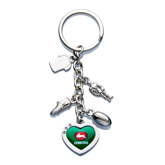 South Sydney Rabbitoh NRL Charm Keyring With Logo and Charms .