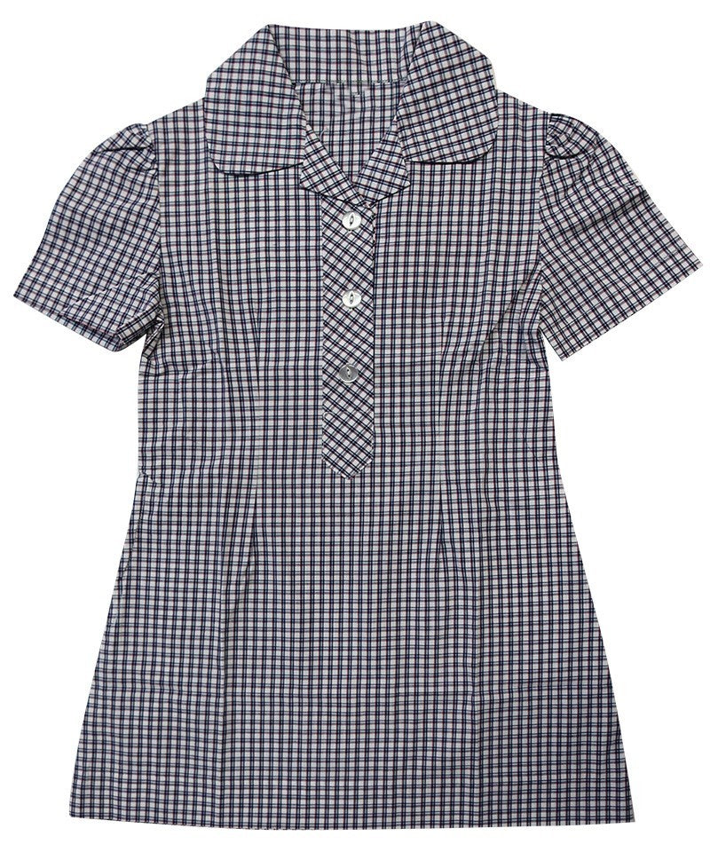 Primary School Summer Dress Burgundy Blue White