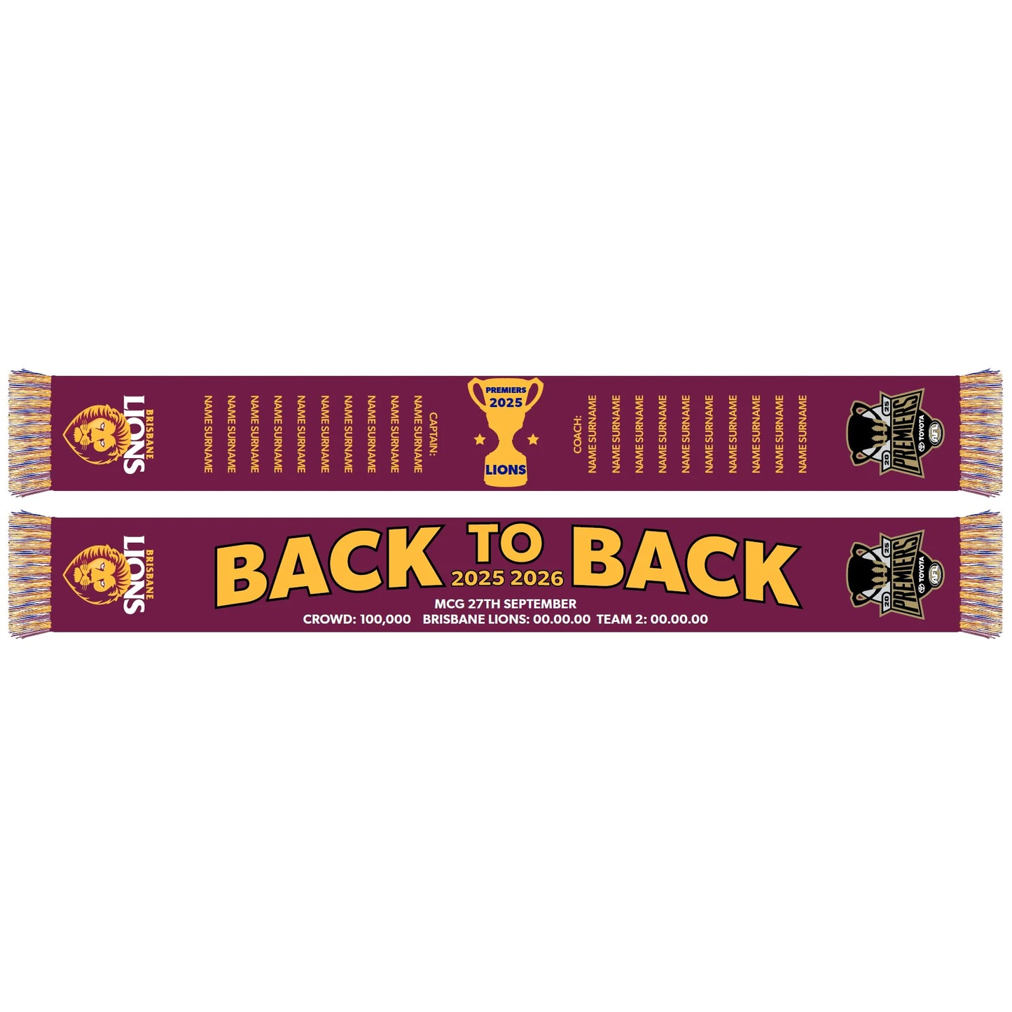 Brisbane Lions 2025 Premiers Supporter Scarf (Pre Order)