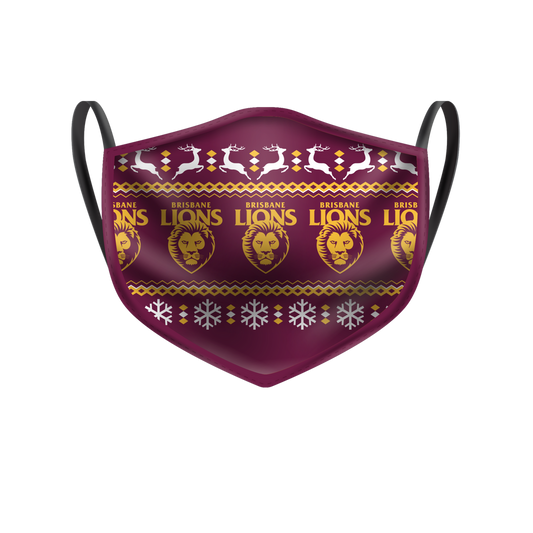 Brisbane Lions 2 Pack 3 Ply Ugly Face Mask Christmas