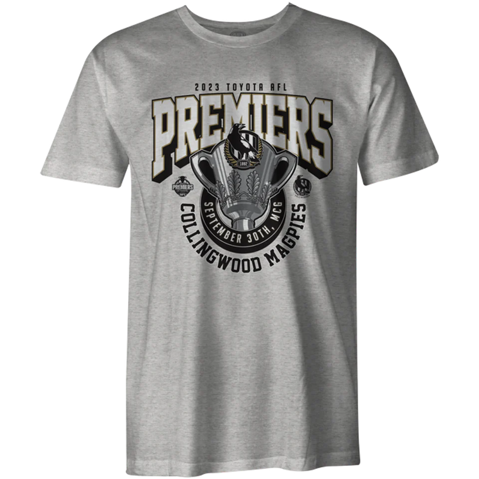 SALE SALE  SALE           2023 AFL Premiers Collingwood Magpies Grey Youth Tee