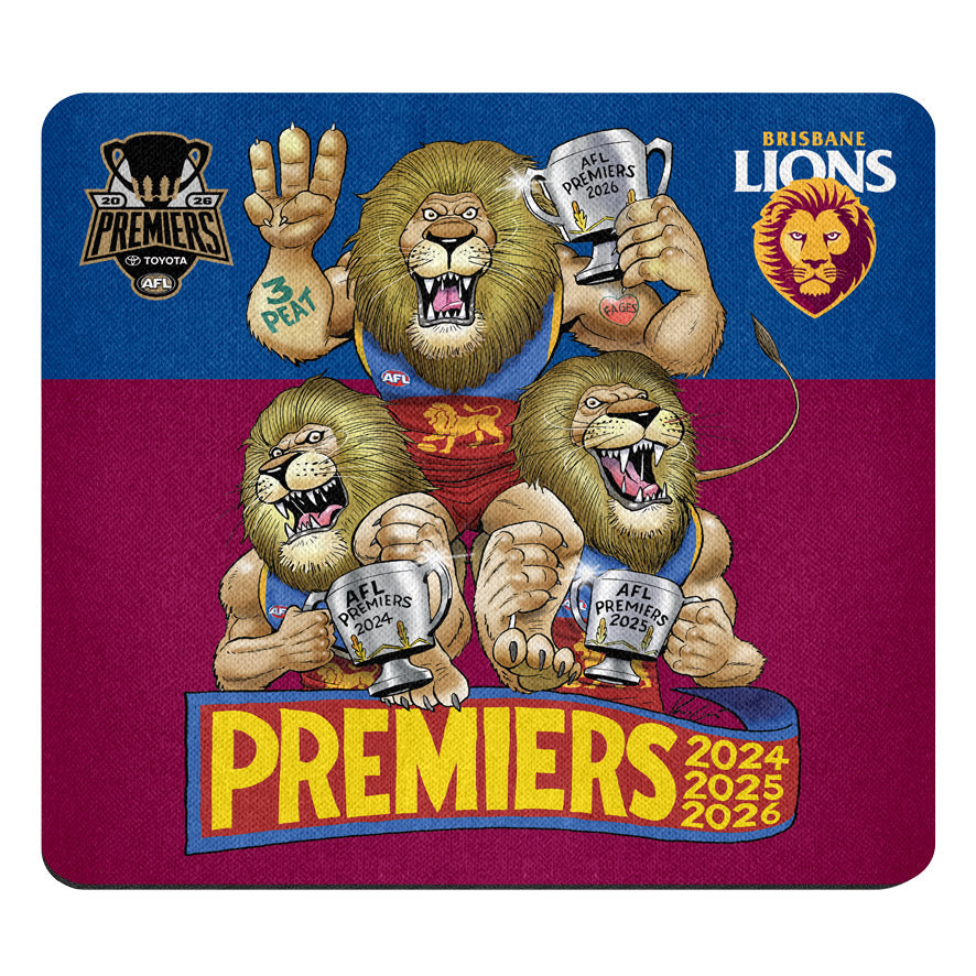 Brisbane Lions 2026 Premiers Caricature Mouse Mat (Pre Order)