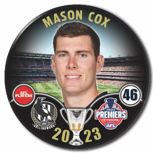SALE SALE SALE           2023 AFL Collingwood Premiership Player Badge - Mason Cox