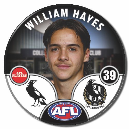 PRE SELL 2025               AFL Collingwood Player Badge - William Hayes