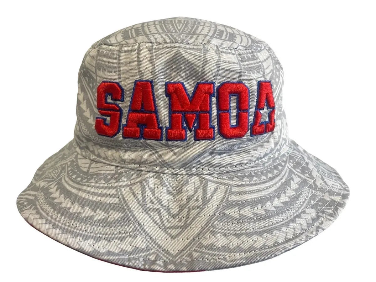 Samoa Bucket Hat Grey White Tribal