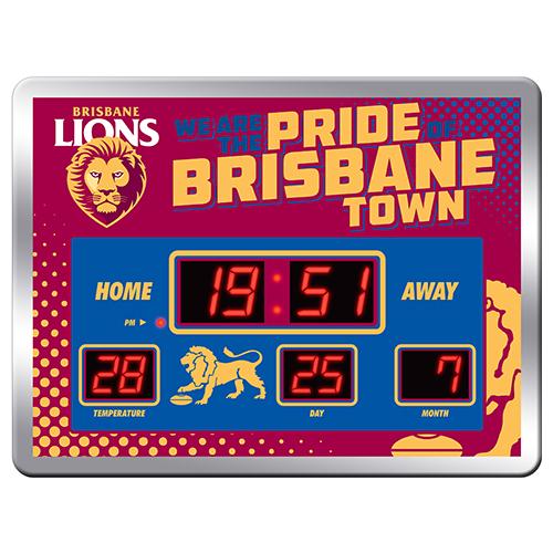 Brisbane Lions AFL Glass Scoreboard LED Clock