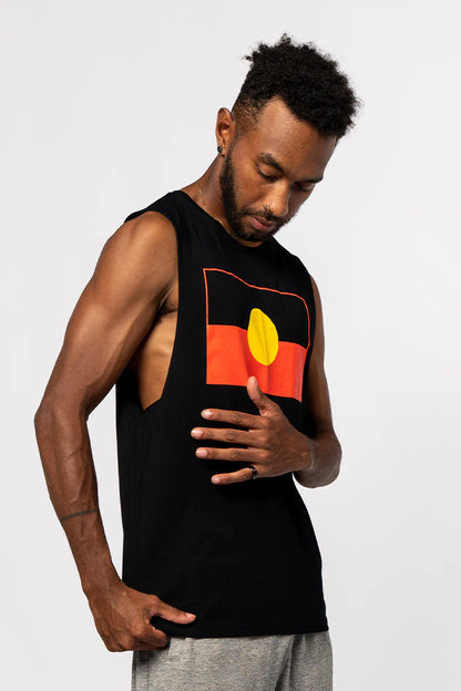 ‘Raise the Flag’ Aboriginal Flag Black Cotton Men’s Muscle Tank Top.