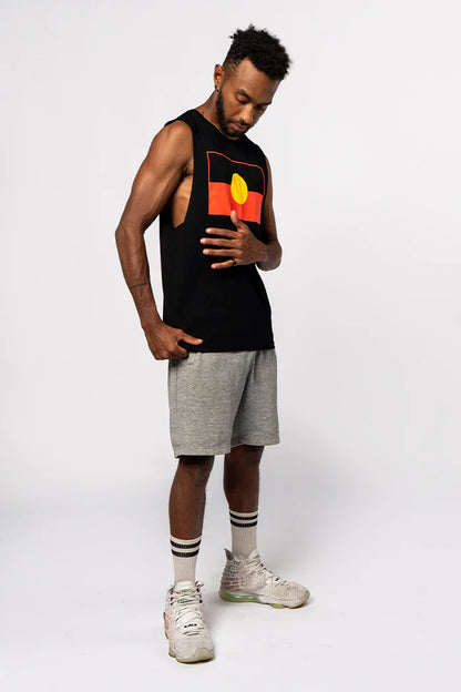‘Raise the Flag’ Aboriginal Flag Black Cotton Men’s Muscle Tank Top.