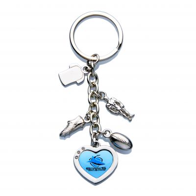 Cronulla Sharks NRL Charm Keyring With Logo and Charms .