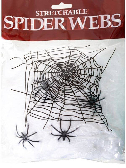 Stretchable White Spider Web Halloween Decoration with 6 Spiders